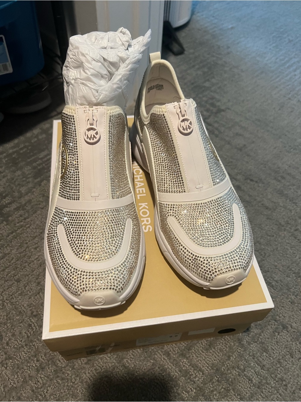 Michael Kors Womens White Crystal Slip-On Sneakers new